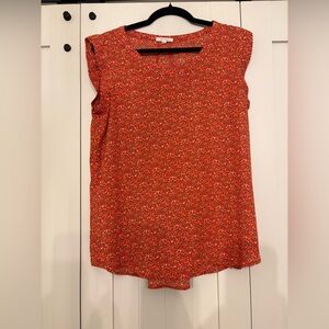 Pleione Red Floral Sleeveless Blouse Sz Medium Great Lines LN